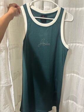 Jordan Sleeveless Mesh Dress in green with White Trim